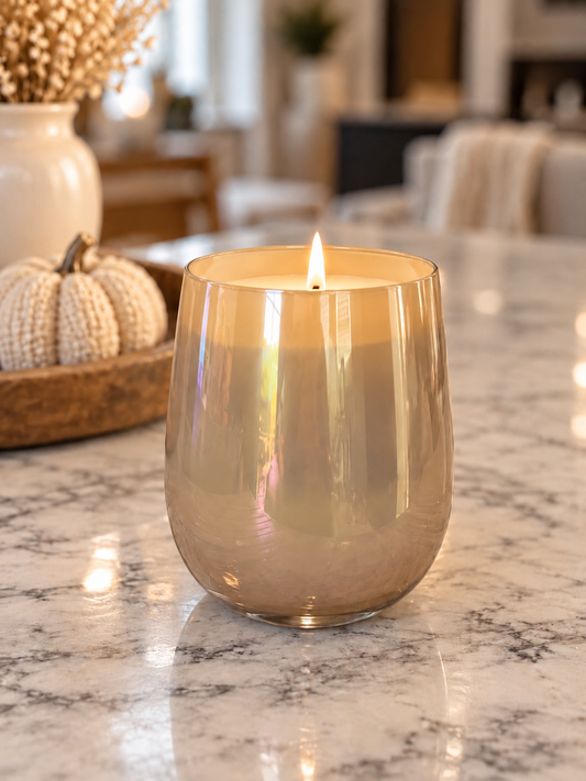 Iridescent Iced Coffee Stemless Candle | Falling Leaves - cedar leaf, spiced apple, pine