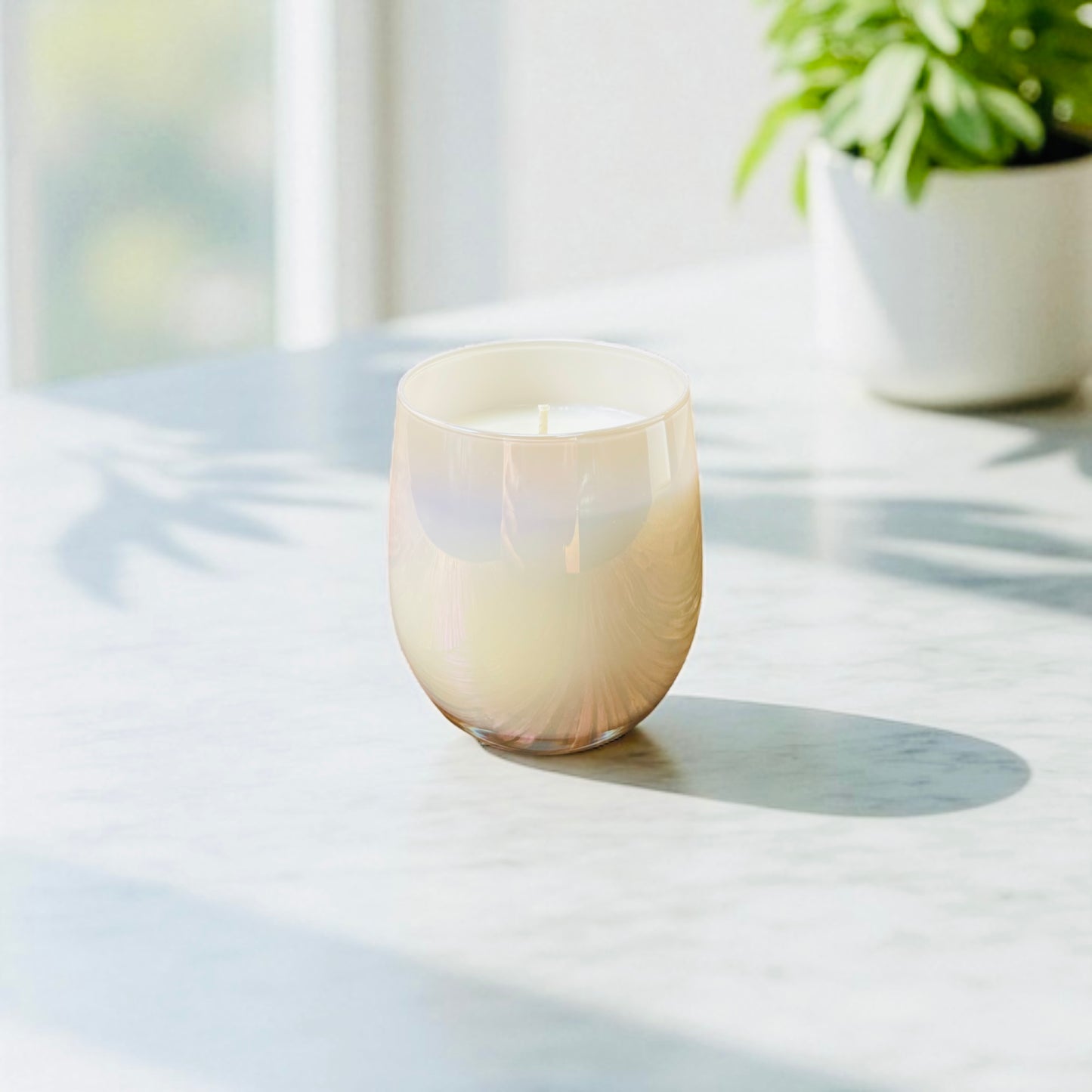 Iridescent Pearl White Stemless Candle | spun sugar, raspberry & vanilla musk