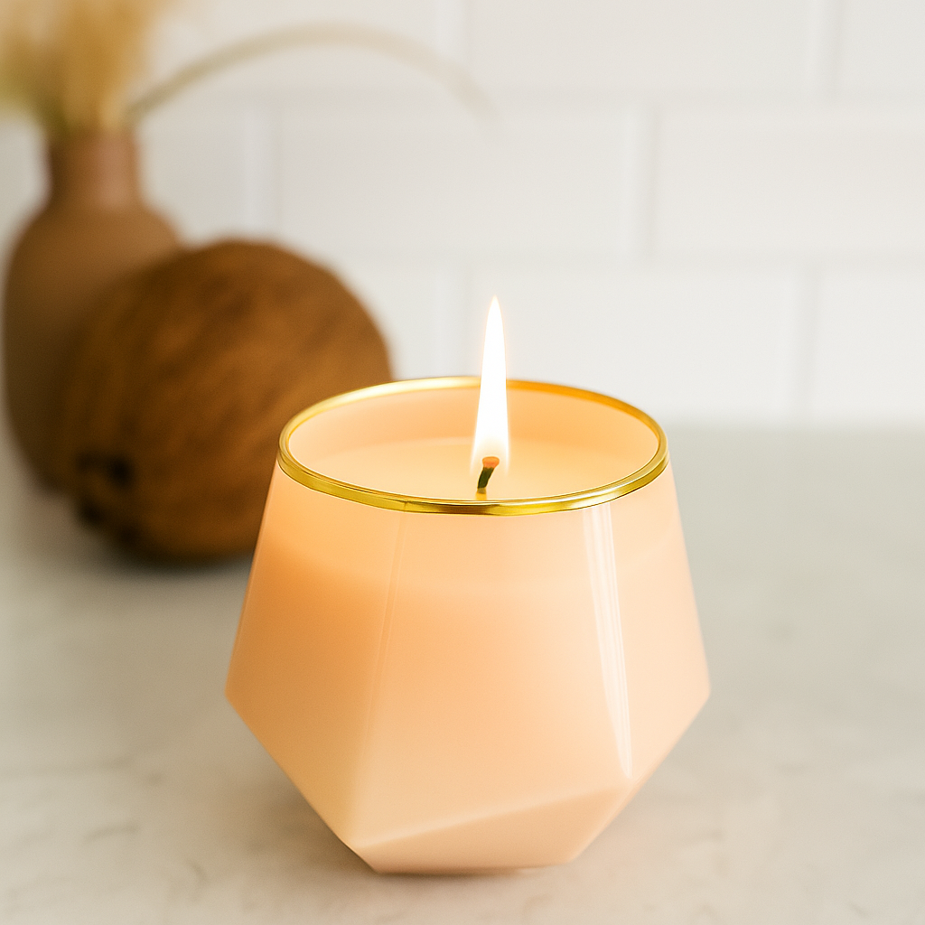 Luxe Shell + Gold Trim Stemless Candle | cocoa butter & cashmere