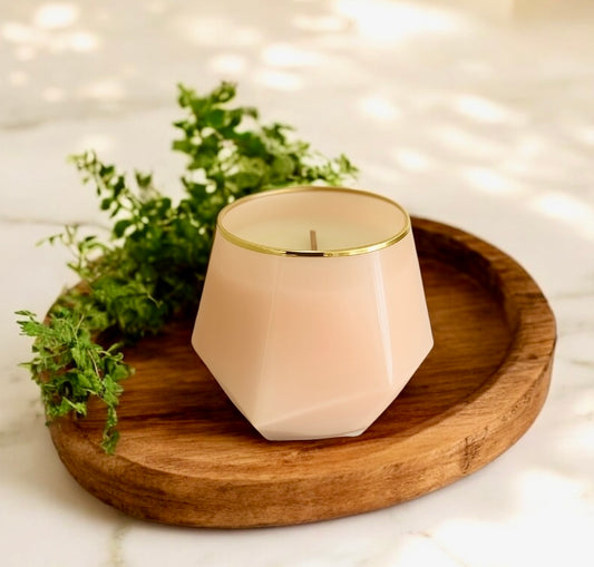 Luxe Shell + Gold Trim Stemless Candle | cocoa butter & cashmere