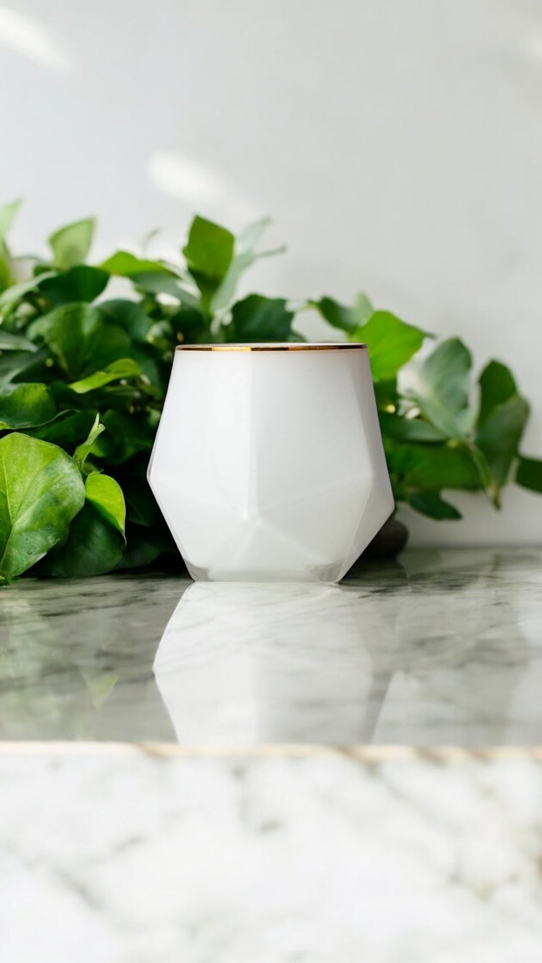 Luxe White + Gold Trim Stemless Candle | sea salt & orchid