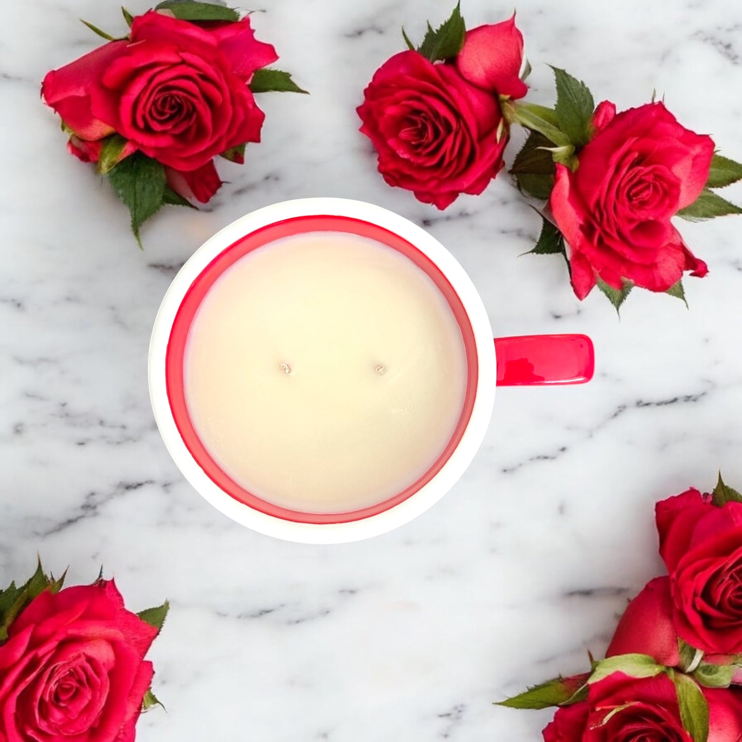 White w/ Red Hearts Mug Candle