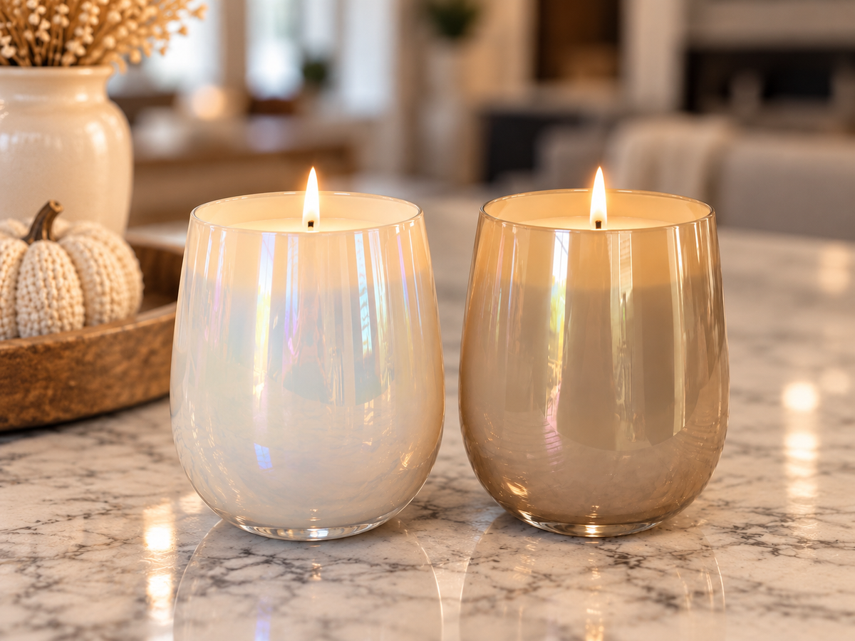 Iridescent Iced Coffee Stemless Candle | Falling Leaves - cedar leaf, spiced apple, pine