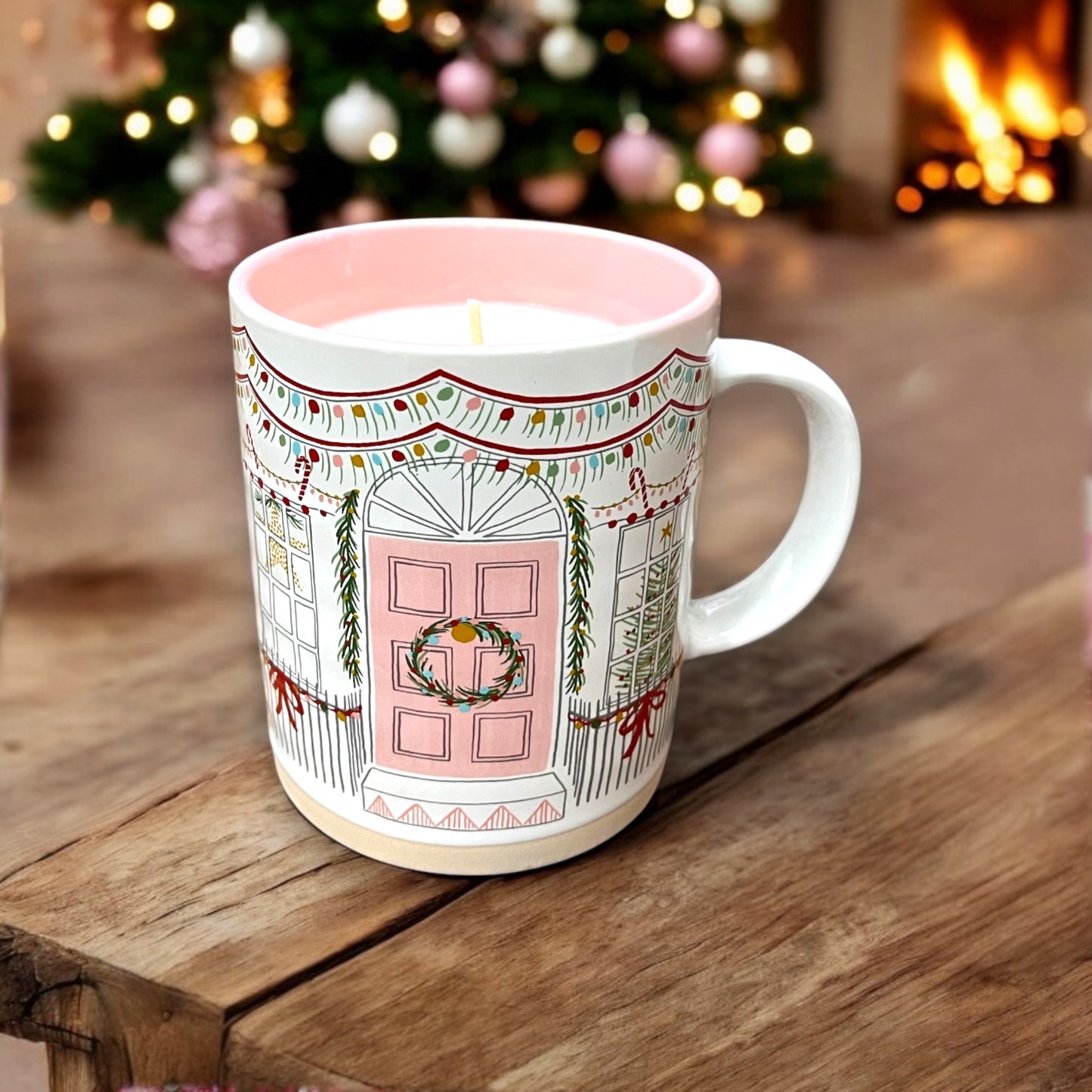 Pink Christmas Door Mug Candle