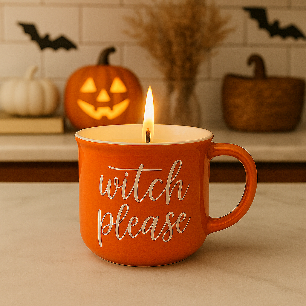 Witch Please Mug Candle | rustic pumpkin