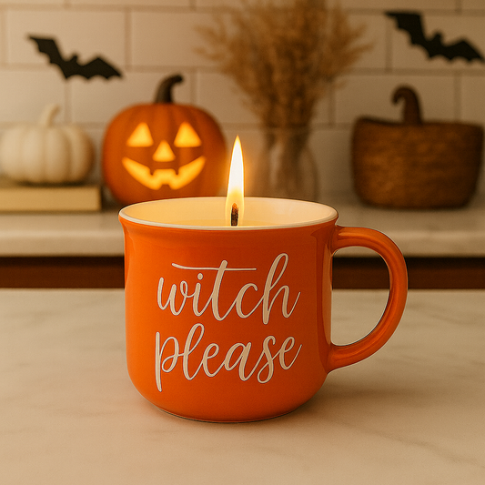 Witch Please Mug Candle | rustic pumpkin