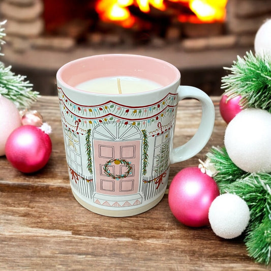 Pink Christmas Door Mug Candle
