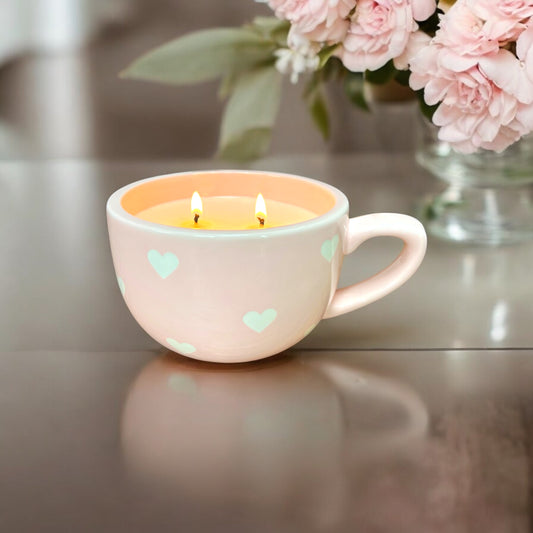 Pink w/ White Hearts Mug Candle