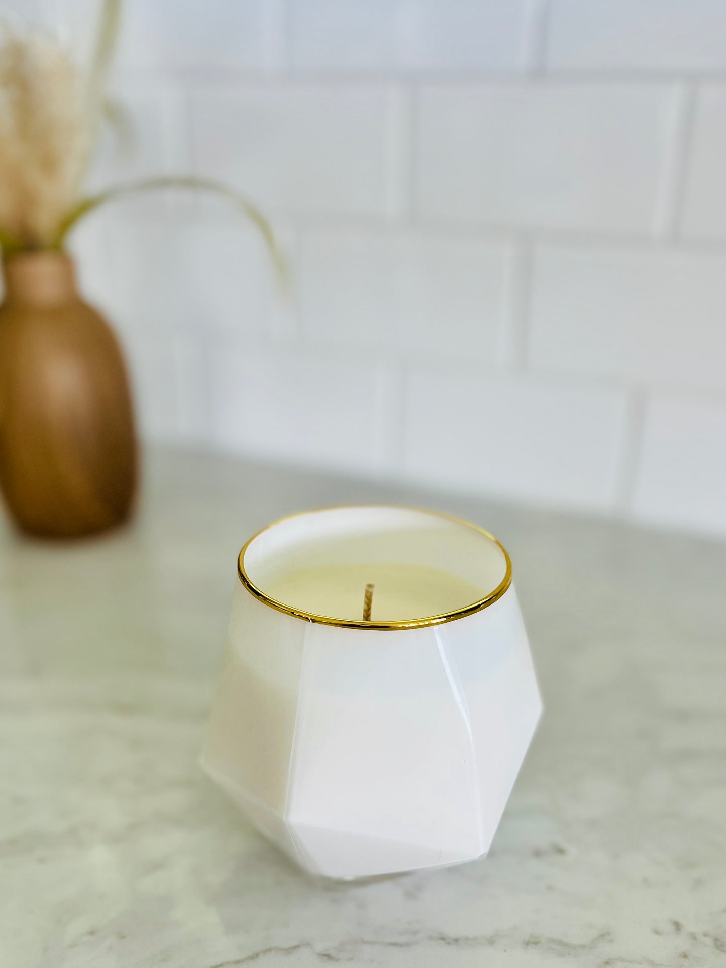 Luxe White + Gold Trim Stemless Candle | sea salt, linen & light musk