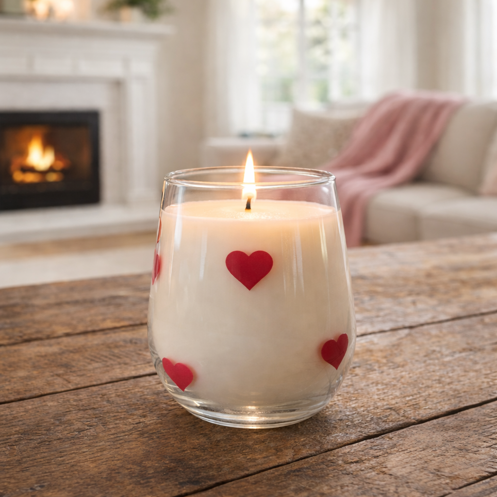 Stemless Pink Heart Candle | sparkling raspberry + pomegranate + ruby rose