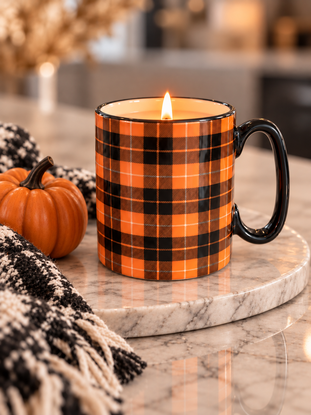 Halloween Plaid Mug Candle | Toasted Pumpkin Spice - roasted pumpkin, cinnamon & spice