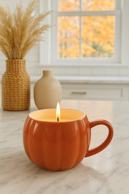 Orange Pumpkin Mug Candle | rustic pumpkin