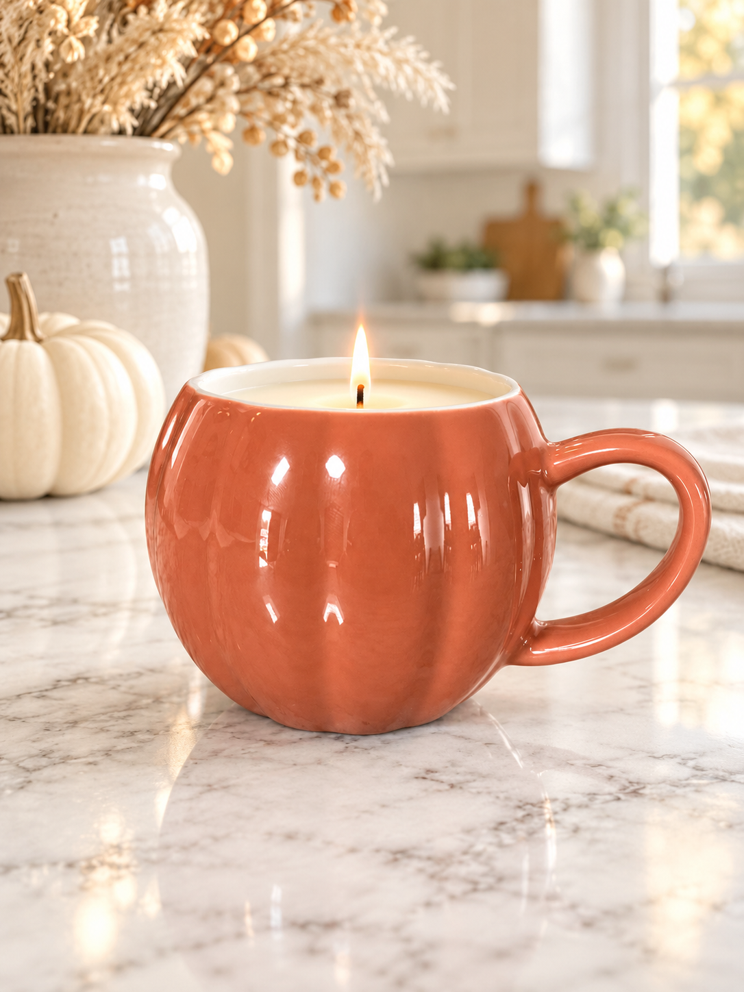 Rustic Orange Pumpkin Mug Candle | sandalwood | pumpkin spice | fresh fig