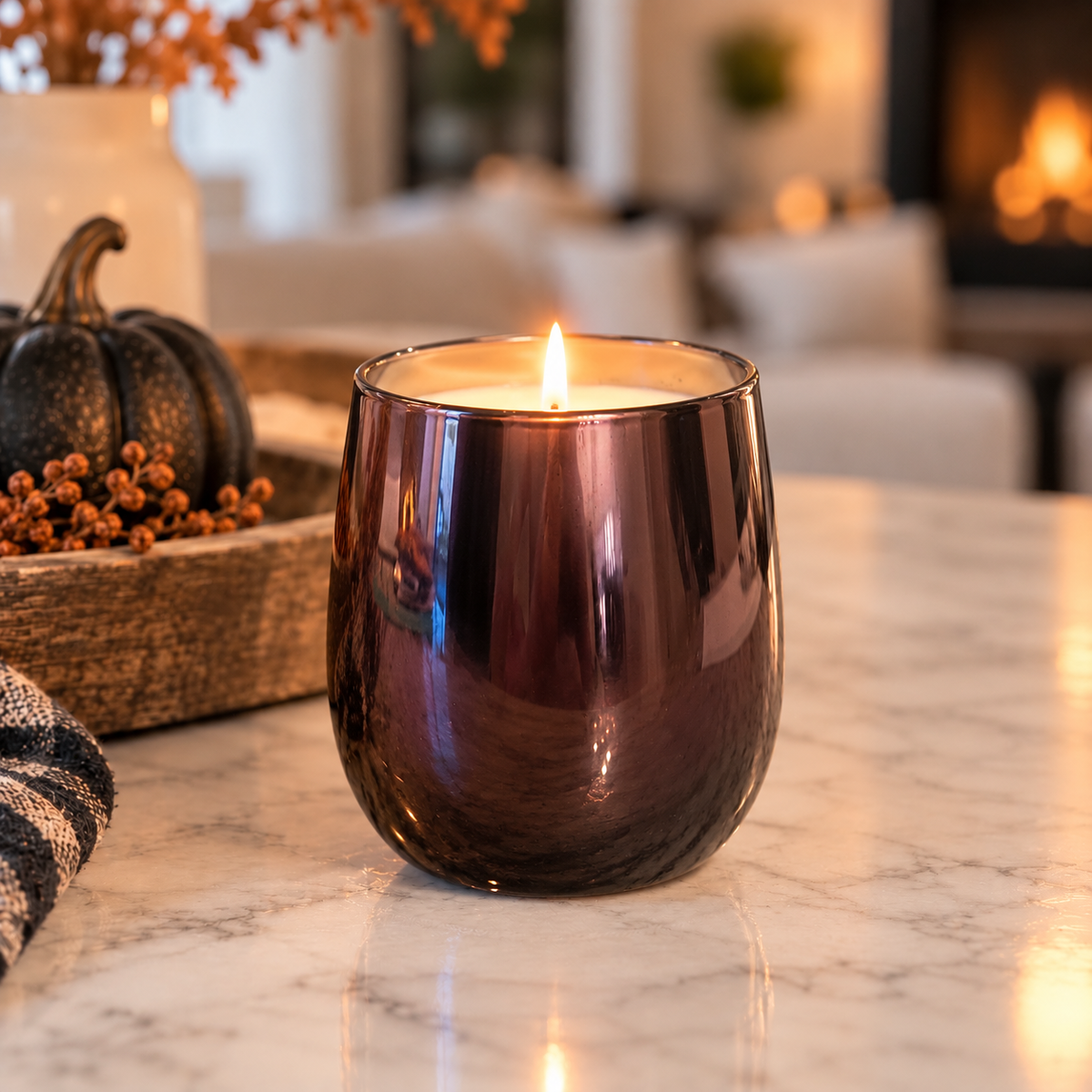 Iridescent Black Stemless Candle | Haunted Mansion - palo santo, amber, leather